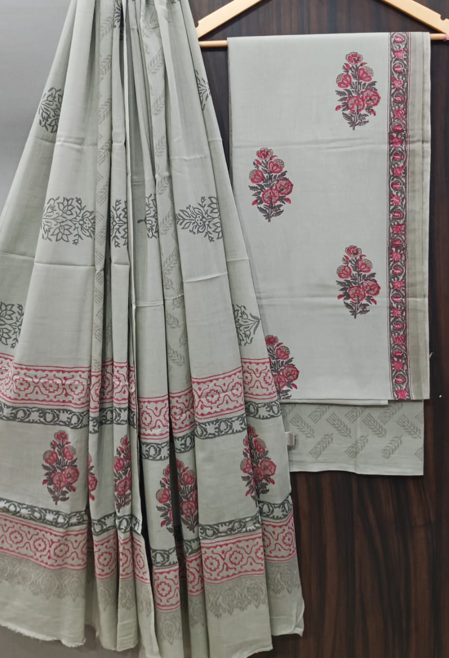TRADITIONAL HAND BLOCK PRINT PURE COTTON SUIT WITH COTTON MULMUL DUPATTA( MALYS195)