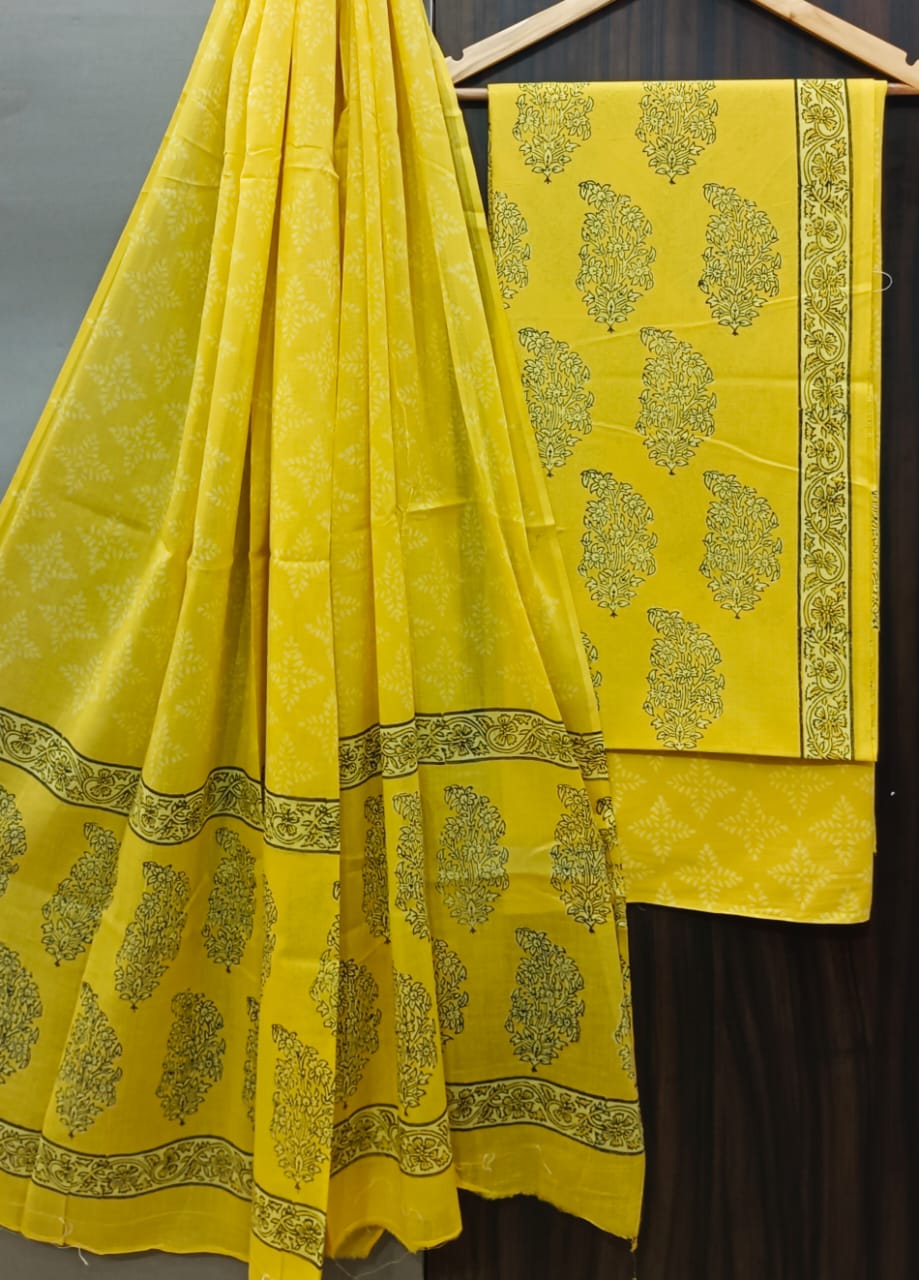 ELEGAT HAND BLOCK PRINT COTTON SUIT SET WITH MULMUL DUPATTA (MALYS319)