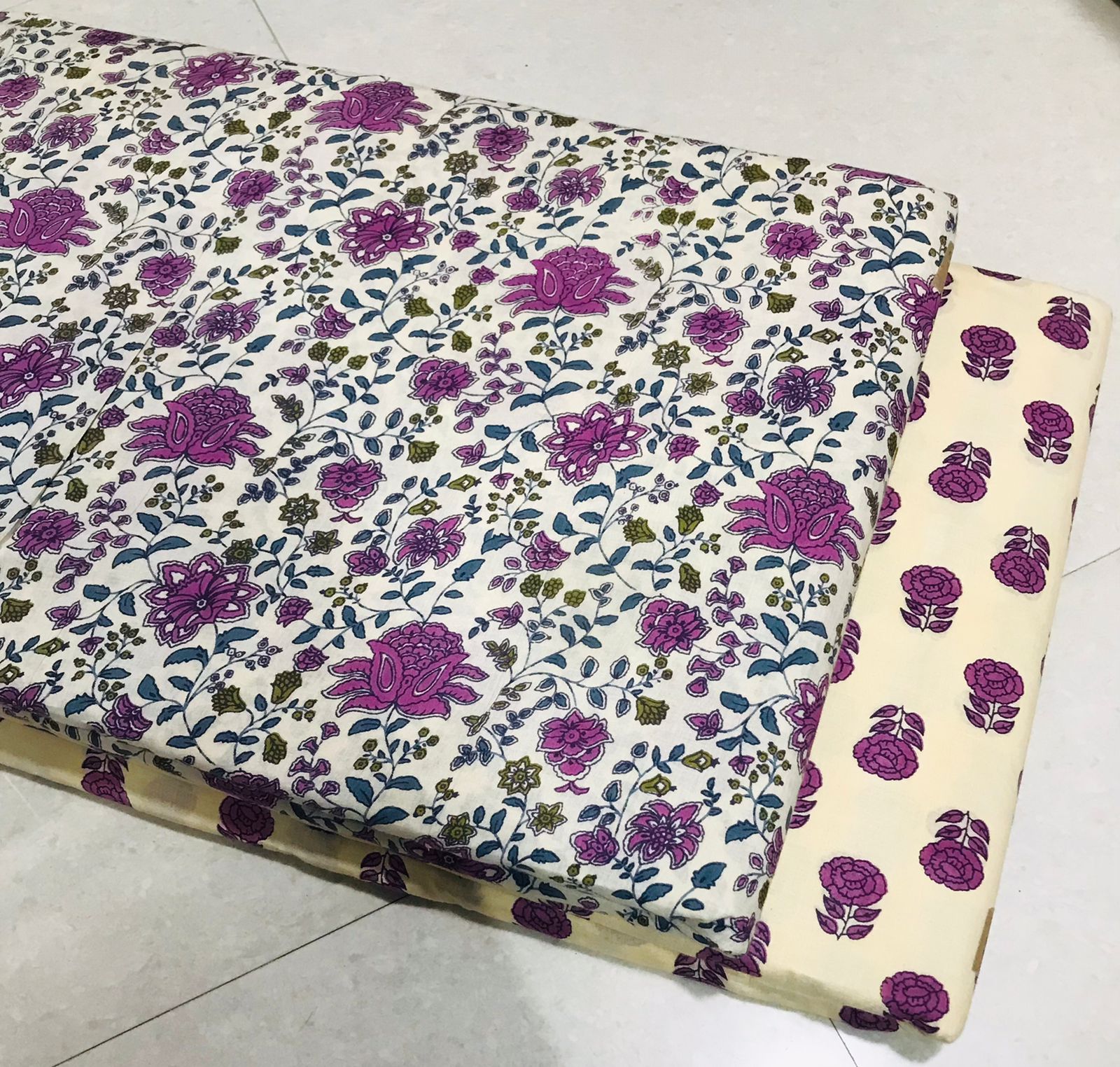 Traditional Hand block print Cotton top and bottom set (2PCYS39)