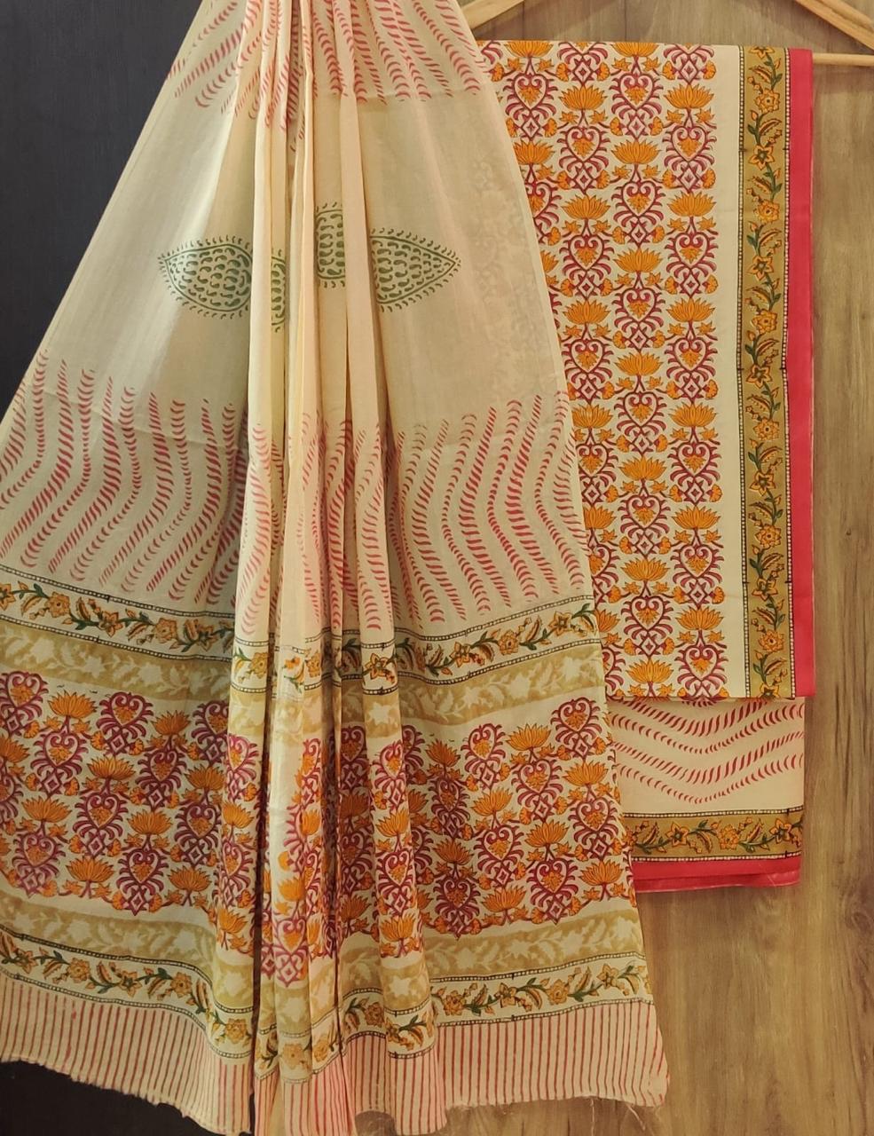 TRADITIONAL HAND BLOCK PRINT PURE COTTON SUIT WITH COTTON MULMUL DUPATTA( MALYS229)