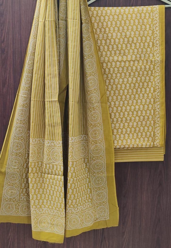 DESIGNER HAND BLOCK PRINT PURE COTTON SUIT WITH COTTON MULMUL DUPATTA (MALYS24)