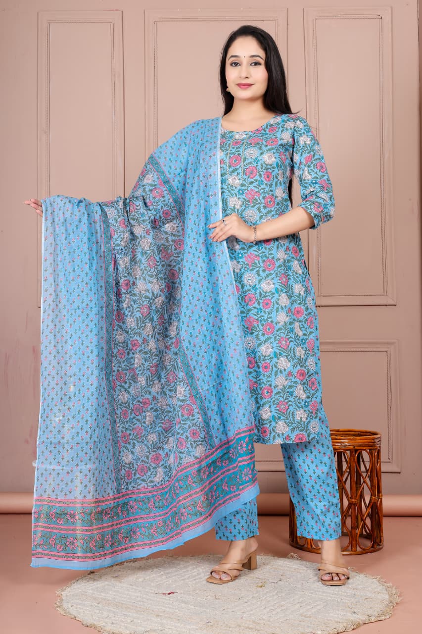 Flower print cotton suit with mulmul dupatta (CSSYS06)