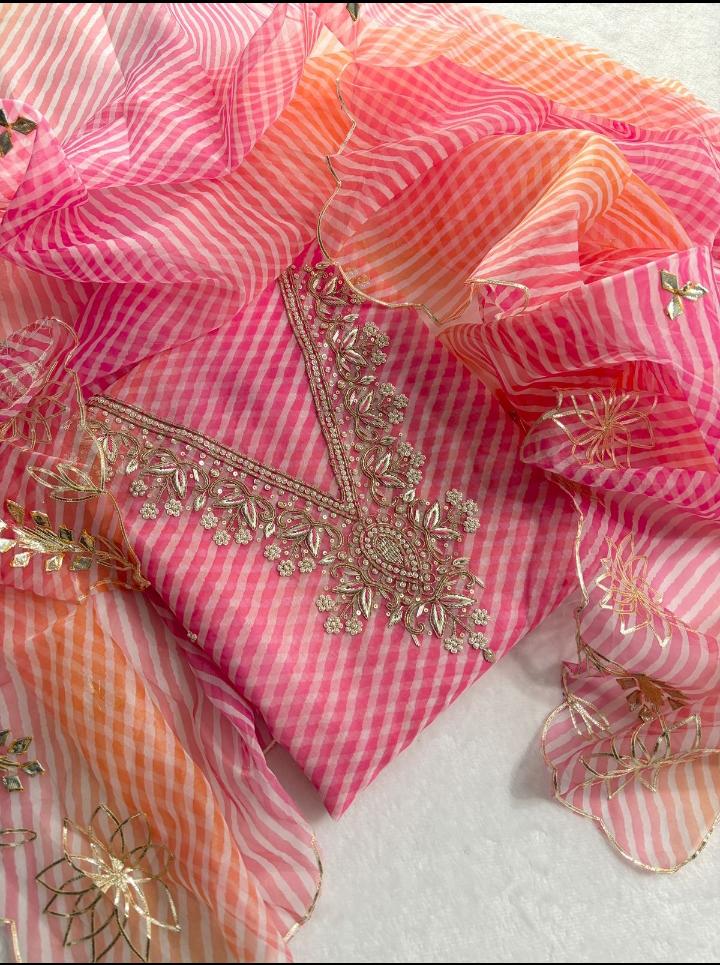 Pure Organza Unstitched Zardogi handwork Work Dupatta Suit (  ZTZ06)