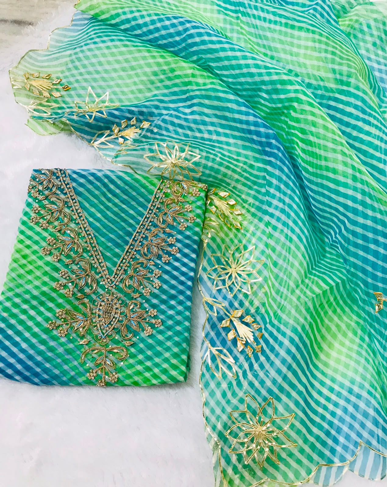 Pure  Unstitched Zardogi handwork Work Dupatta Suit  (GBT19)