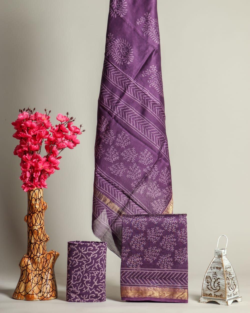 YUVI STYLE HAND BLOCK PRINT MAHESHWARI SILK SUIT WITH MAHESHWARI SILK DUPATTA (MSLYS117)