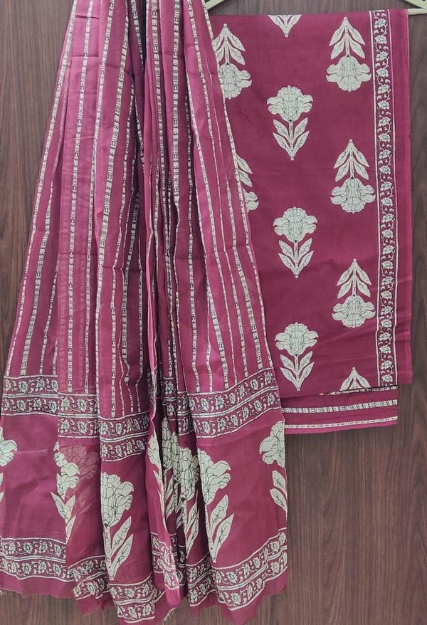 ELEGAT HAND BLOCK PRINT COTTON SUIT SET WITH MULMUL DUPATTA (MALYS301)