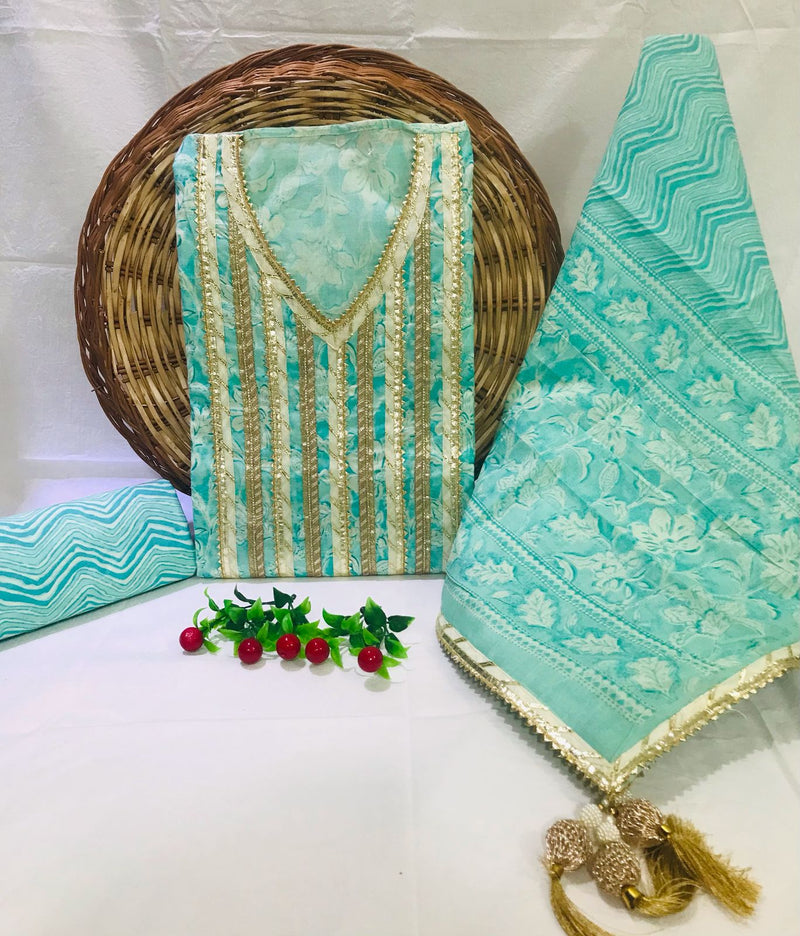Sanganeri print cotton suit material with cotton dupatta  Gota work (GOTAYS91)