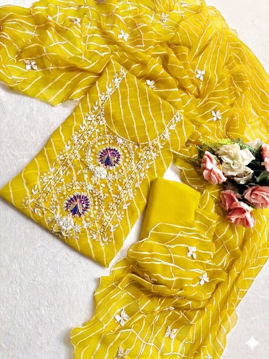 Premium  Georgette  Unstitched Gota Pati Work Dupatta Suit (KDZ021)