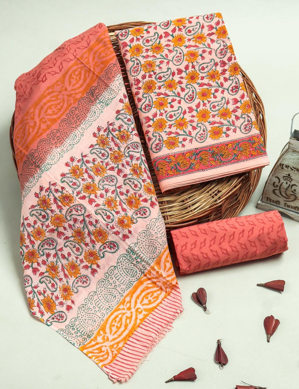 HAND BLOCK PRINT COTTON SUIT WITH COTTON MULMUL DUPATTA ( MALYS144)