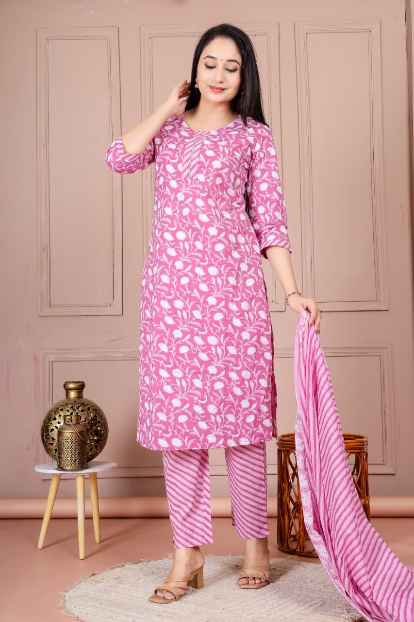 Flower print cotton suit with mulmul dupatta (CSSYS20)