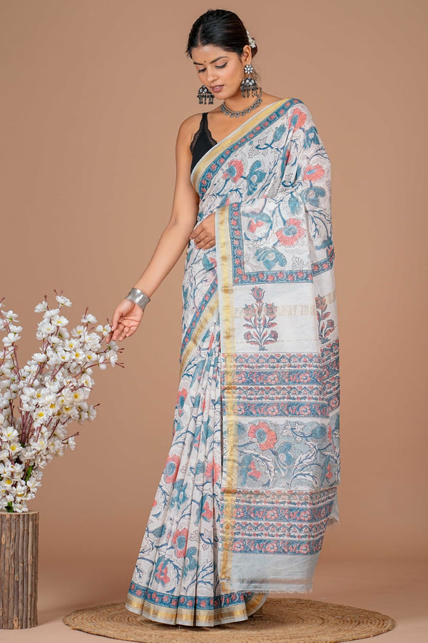 DESIGNER HAND BLOCK PRINTED  MAHESWARI  SILK SAREE ( MSYS10)