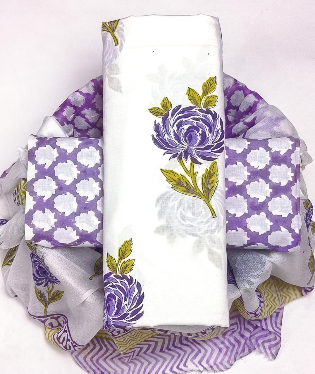 DESIGNER PURE COTTON SUIT WITH CHIFFON DUPATTA (PCHFYS41)