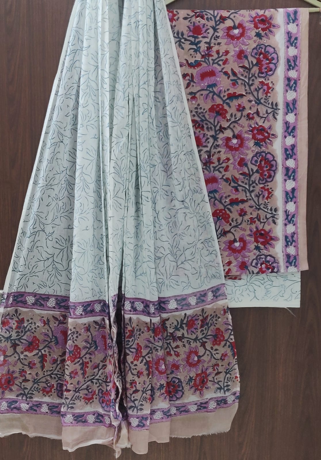 DESIGNER HAND BLOCK PRINT PURE COTTON SUIT WITH COTTON MULMUL DUPATTA(MALYS25)