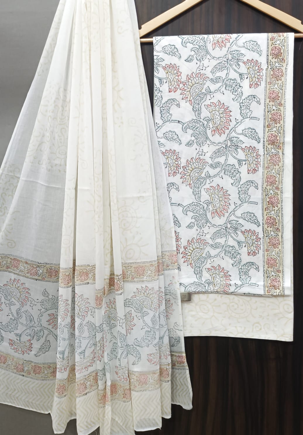 Designer Hand Block Print Pure Cotton Suit with Cotton Mulmul Dupatta (MALYS10)