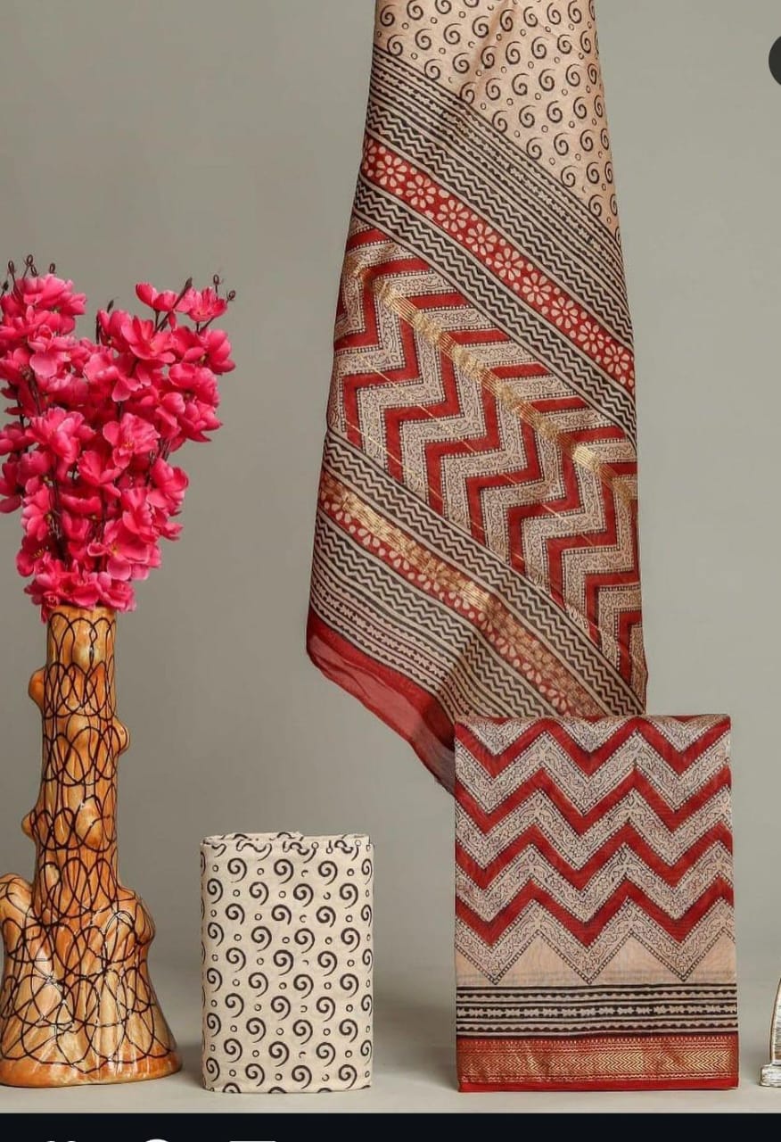 EXCLUSIVE HAND BLOCK PRINT MAHESHWARI SILK SUIT WITH MAHESHWARI SILK (MSLYS96)