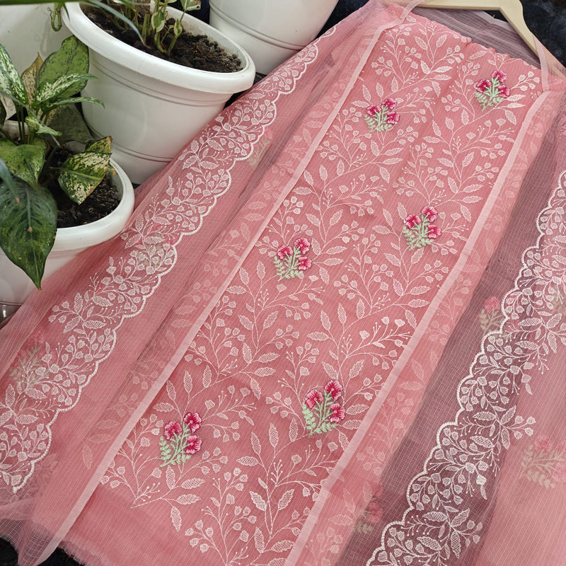 Yuvi Style Peach Kota Doria Suit With Embroidery Work (FKDYS77)
