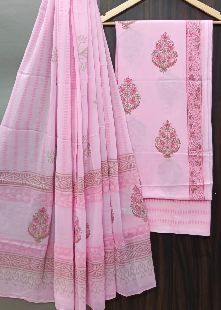 YUVI STYLE HAND BLOCK PRINT PURE COTTON SUIT WITH COTTON MULMUL DUPATTA (MALYS163)