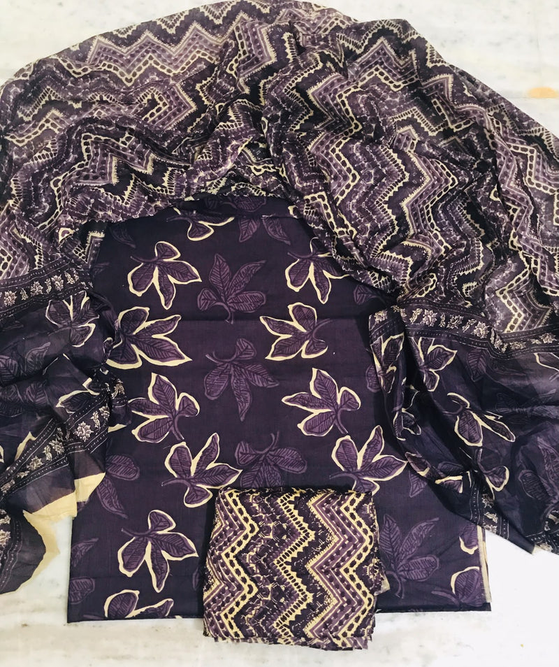 ELEGANT AND BLOCK PRINT PURE COTTON SUIT WITH COTTON MULMUL DUPATTA(MALYS188)