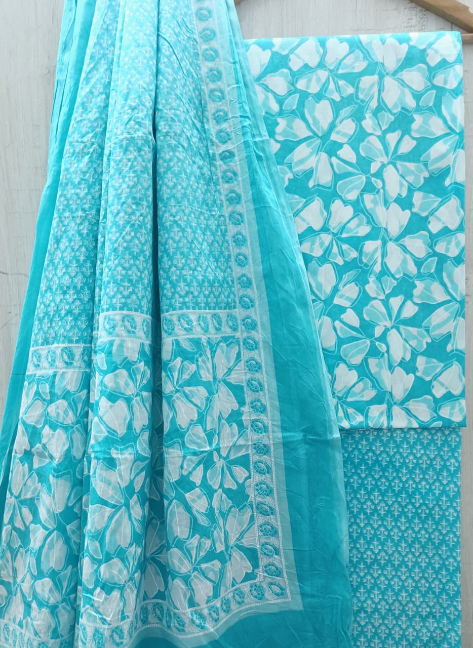 DESIGNER HAND BLOCK PRINT PURE COTTON SUIT WITH COTTO MULMUL DUPATTA (MALYS54)