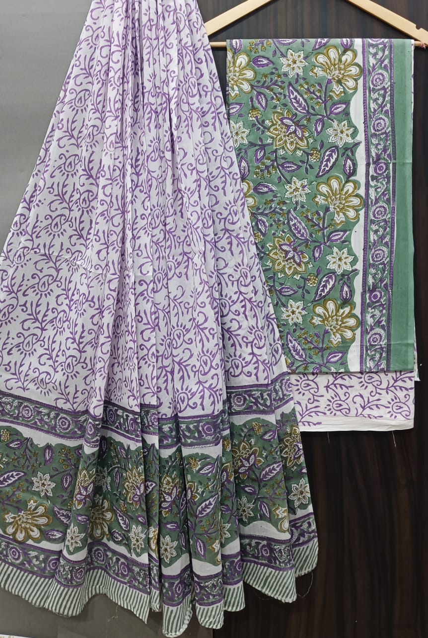 Designer Hand Block Print Pure Cotton Suit with Mulmul Dupatta (MALYS12)