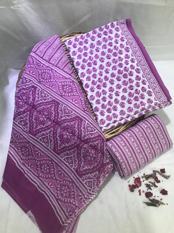 DESIGNER HAND BLOCK PRINT PURE COTTON SUIT WITH COTTON MULMUL DUPATTA(MALYS322)