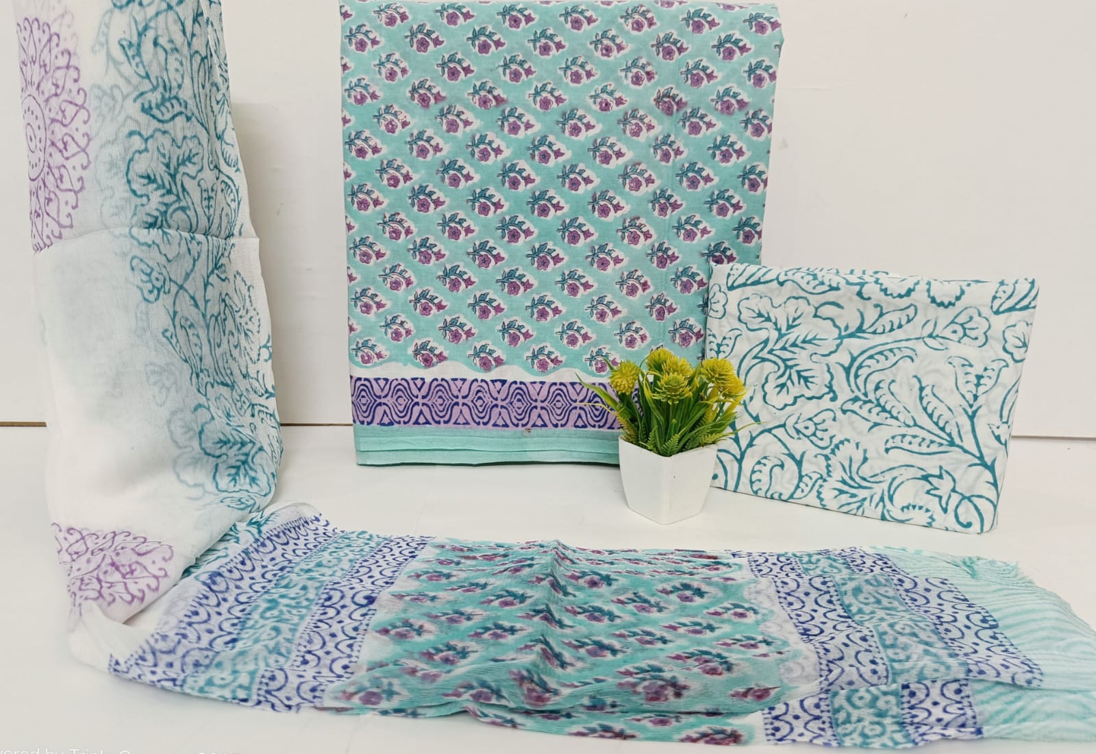 TRADITIONAL HAND BLOCK PRINT PURE COTTON SUIT WITH CHIFFION DUPTTA (PCHFYS150)