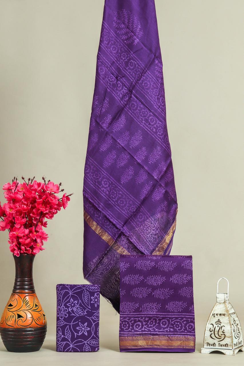 EXCLUSIVE HAND BLOCK PRINT MAHESHWARI SILK SUIT WITH MAHESHWARI SILK DUPPTA(MSLYS71)
