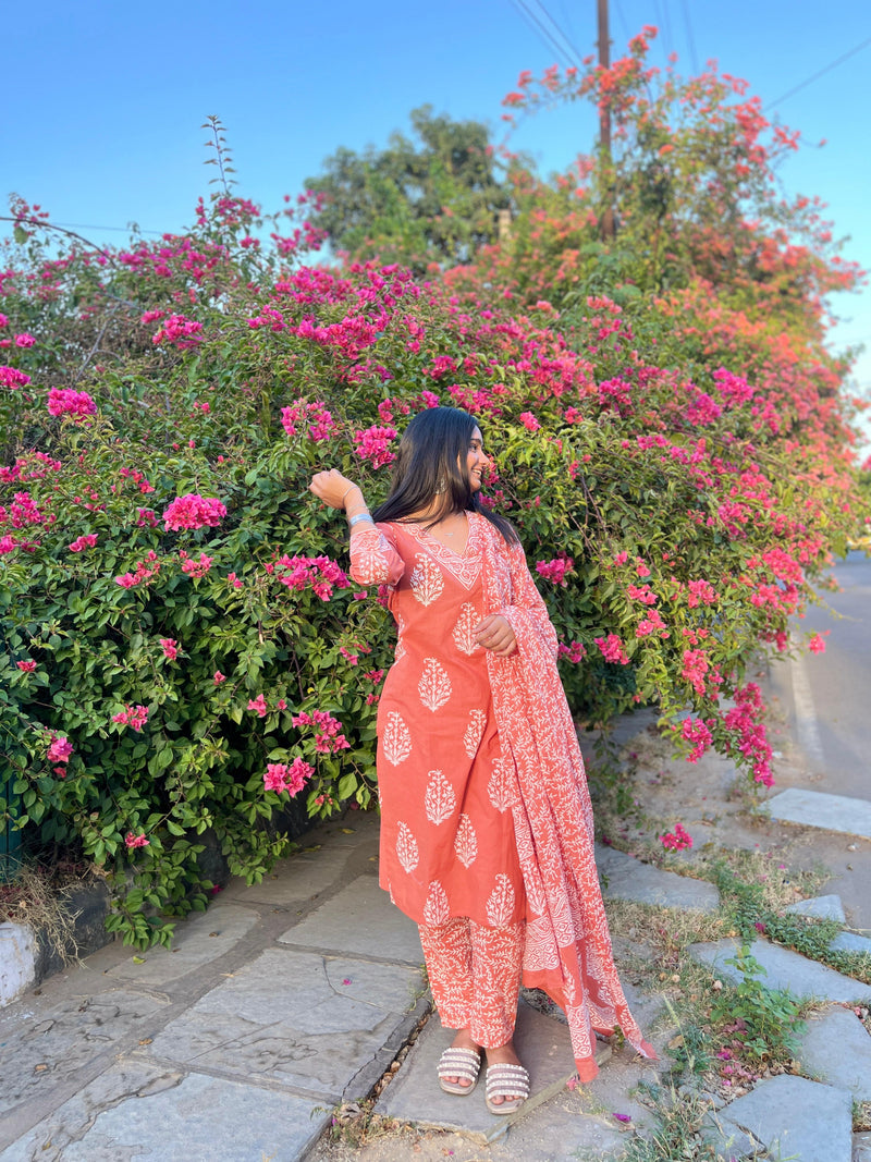 DESIGNER HAND BLOCK PRINT PURE COTTON SUIT WITH COTTON MULMUL DUPATTA(MALYS141)