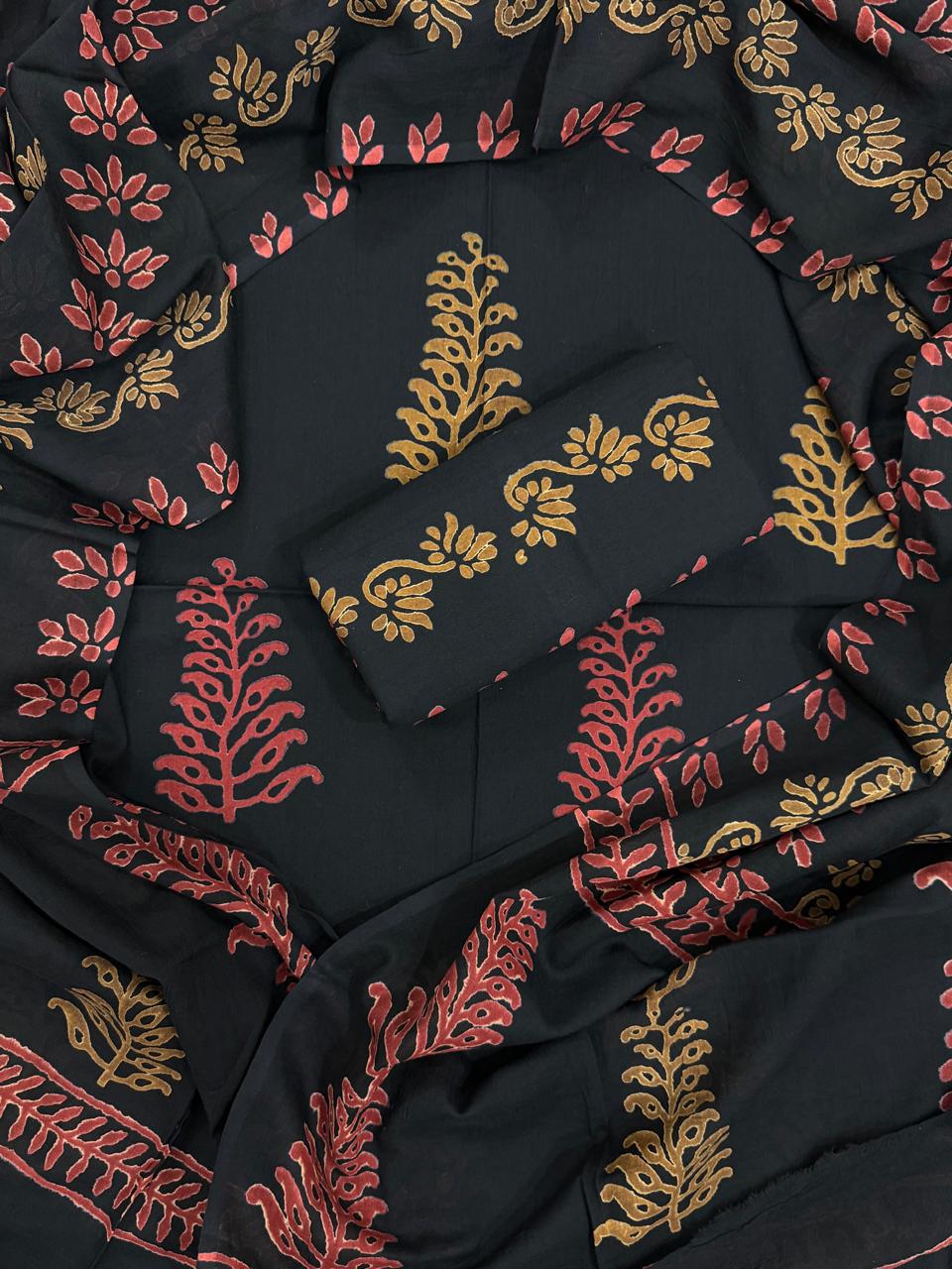 DESIGNER HAND BLOCK PRINT PURE COTTON SUIT WITH COTTON MULMUL DUPATTA(MALYS25)
