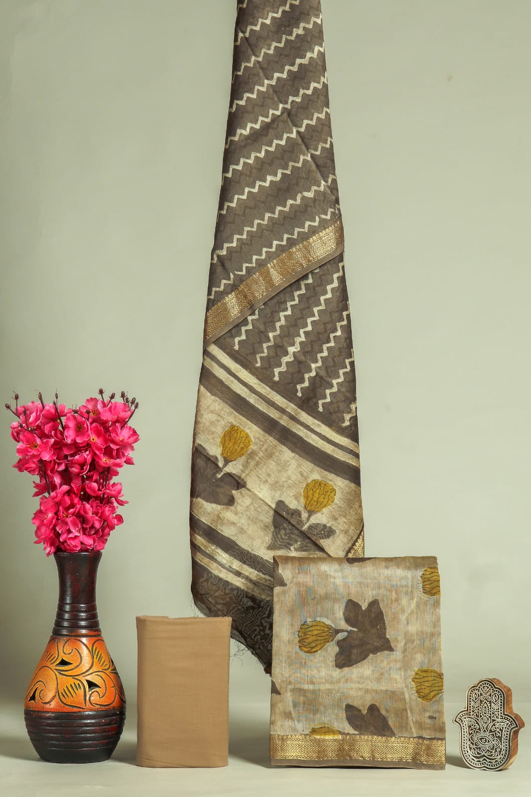 EXCLUSIVE HAND BLOCK PRINT MAHESHWARI SILK SUIT WITH MAHESHWARI SILK DUPPTA(MSLYS73)