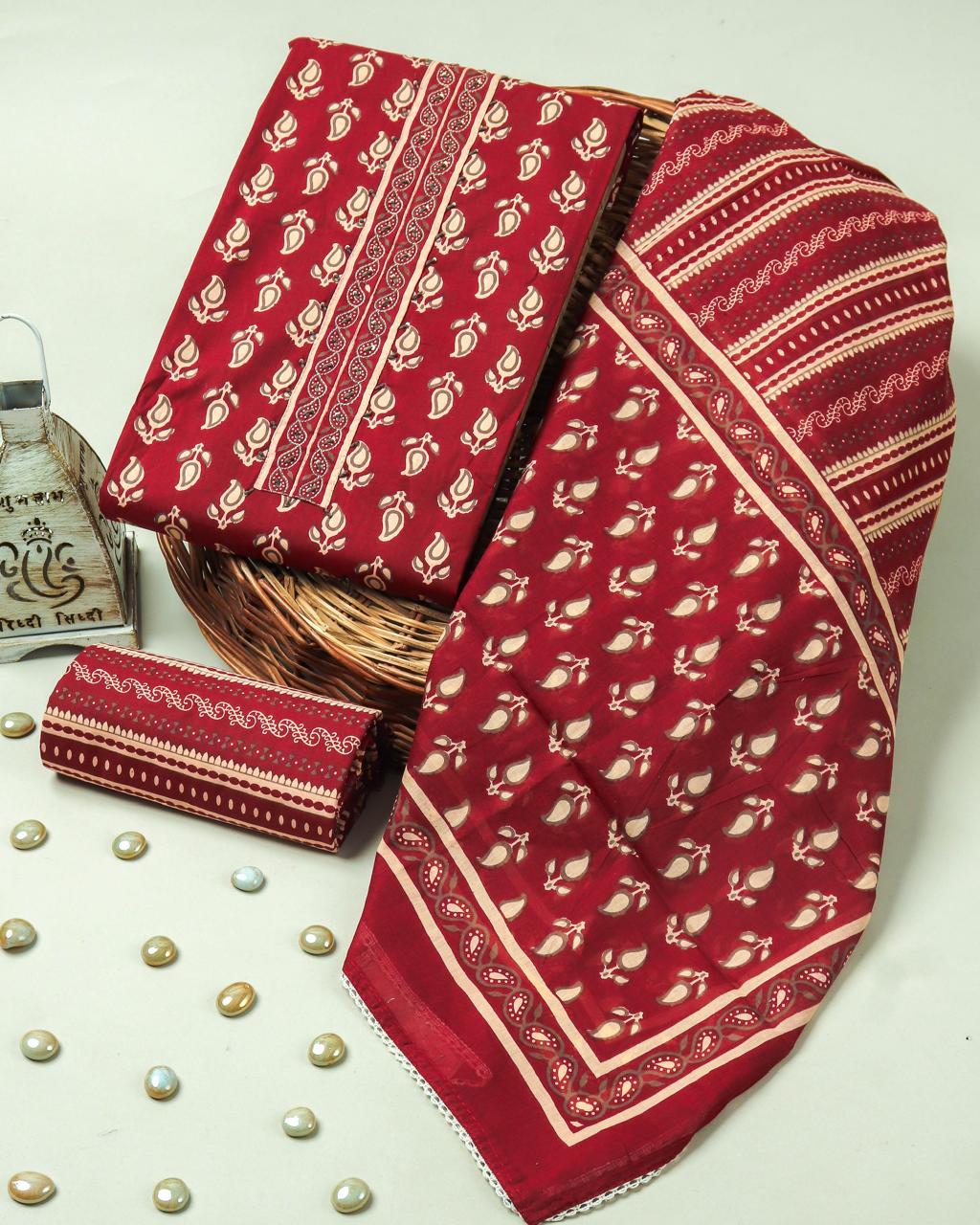 Sanganeri print cotton suit material with cotton dupatta Gota work (GOTAYS100)