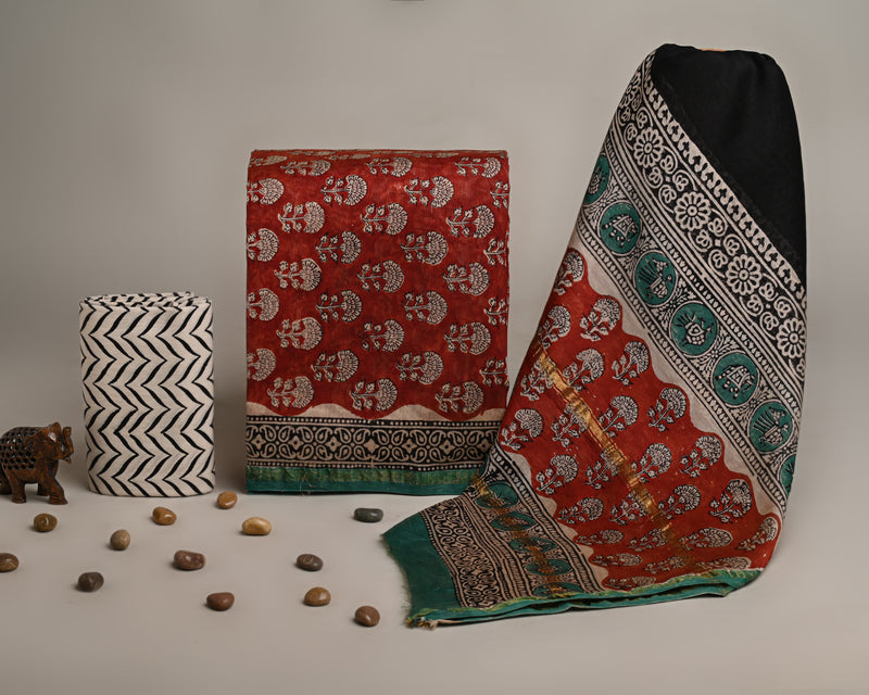 Designer Hand Block Print Chanderi Silk Suit set with Premium Chanderi Dupatta(CHDYS17)
