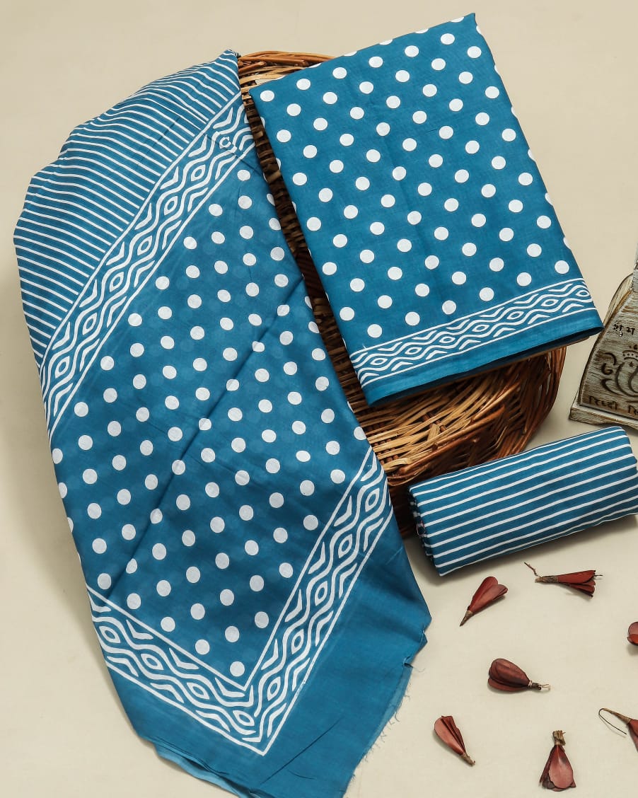 DESIGNER HAND BLOCK PRINT PURE COTTON SUIT WITH COTTON MULMUL DUPATTA (MALYS55)