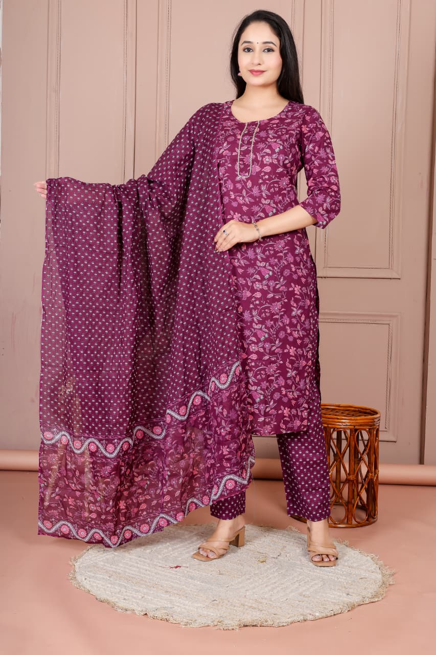 Flower print cotton suit with mulmul dupatta (CSSYS07)