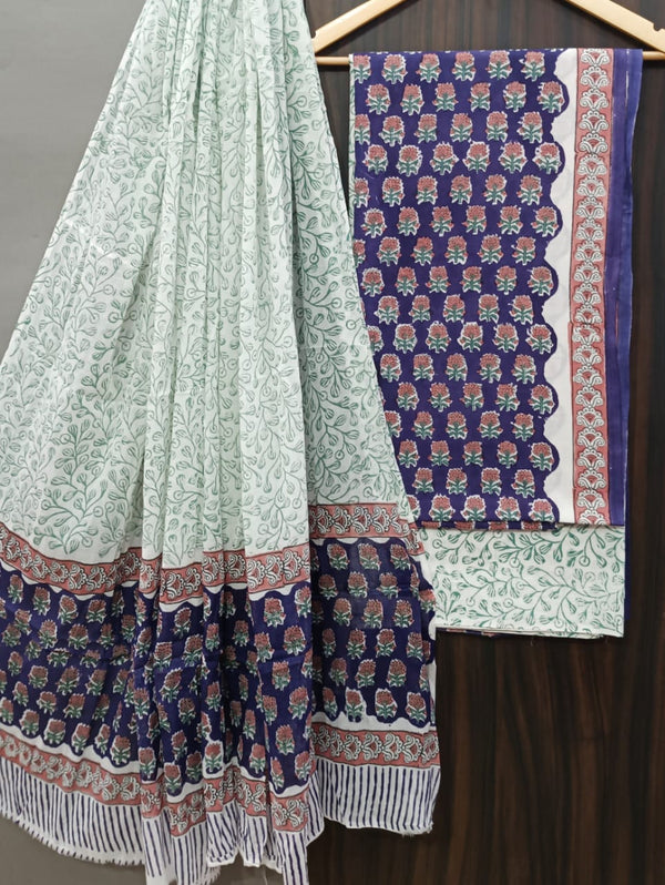 YUVI STYLE HAND BLOCK PRINT PURE COTTON SUIT WITH COTTO MMUL DUPATTA (MALYS154)