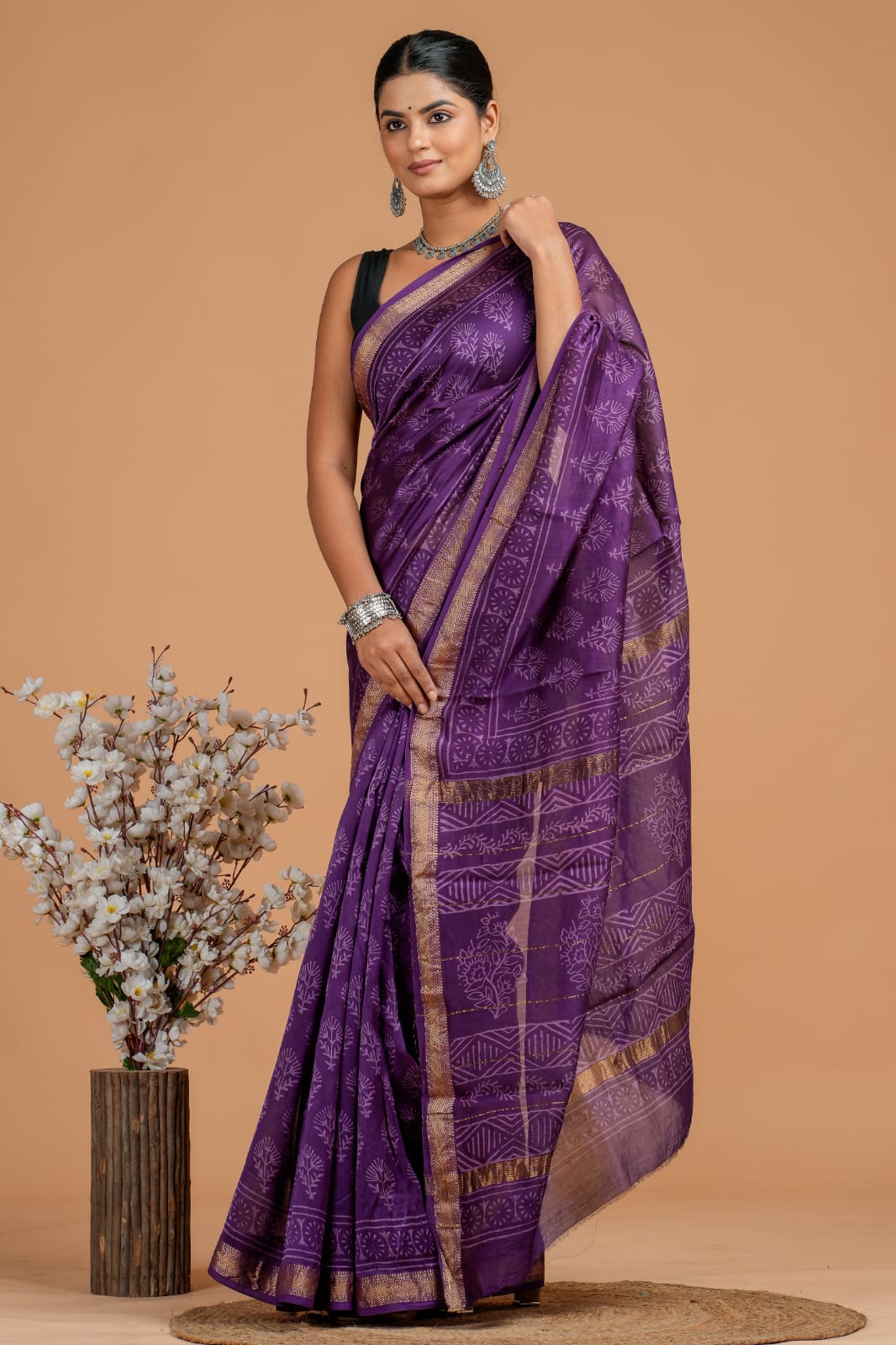 DESIGNER HAND BLOCK PRINTED MAHESWARI SILK SAREE ( MSYS45)