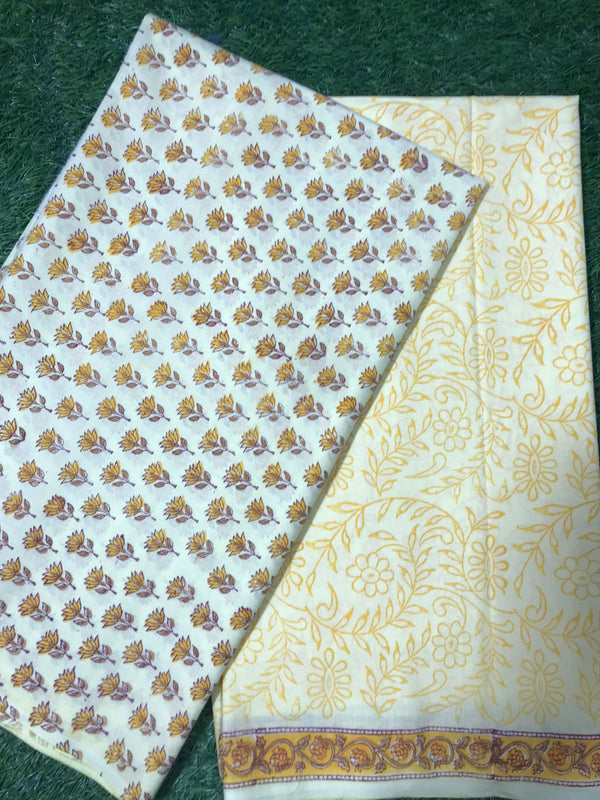 Traditiona Hand Block  print Cotton top and bottom set (2PCYS48)