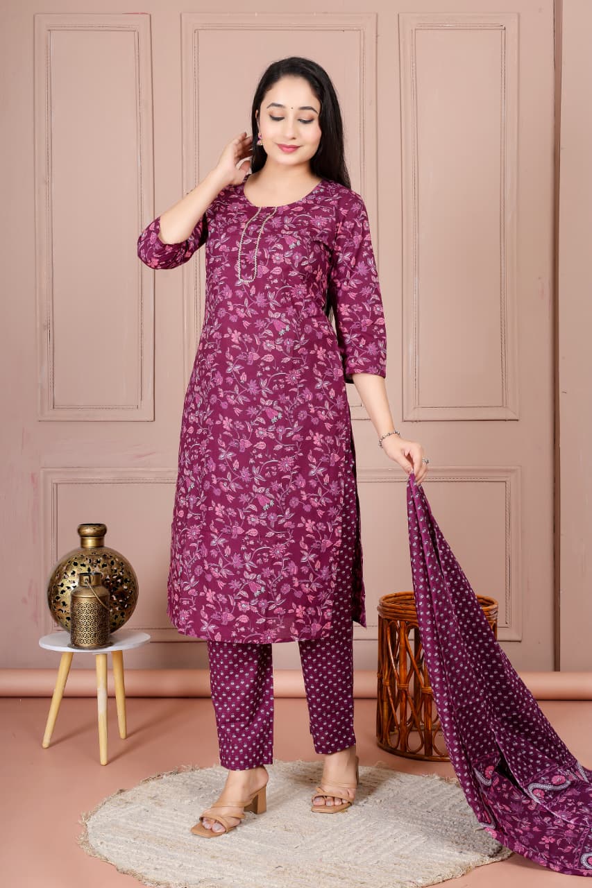Flower print cotton suit with mulmul dupatta (CSSYS07)
