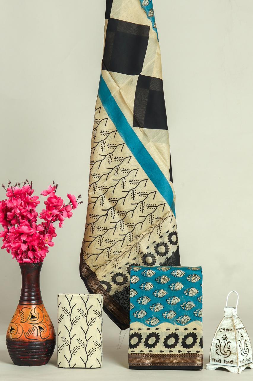 EXCLUSIVE HAND BLOCK PRINT MAHESHWARI SILK SUIT WITH MAHESHWARI SILK DUPPTA (MSLYS87)