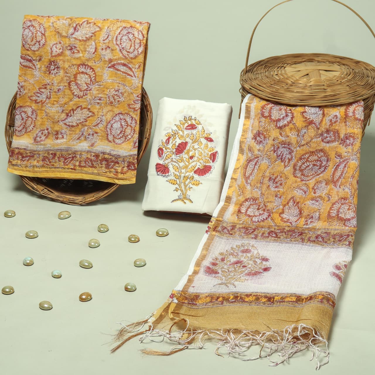 Traditional  Block Print Kota Doria Suit Set (FKDYS02)