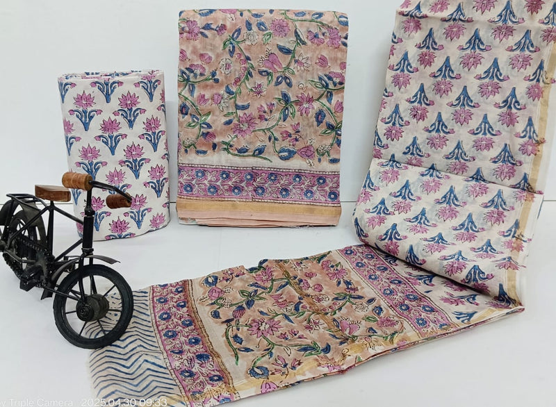 TRADITIONAL HAND BLOCK AJRAK PRINT CHANDERI SILK SUIT SET WITH CHANDERI DUPATTA (CHDYS98)