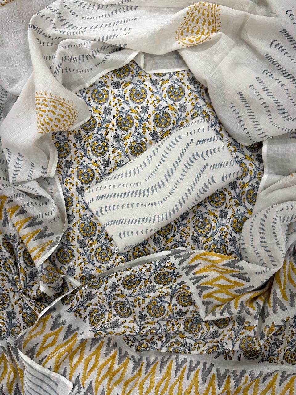 DESIGNER HAND BLOCK PRINT PURE COTTON SUIT WITH COTTON MULMUL DUPATTA (MALYS42)