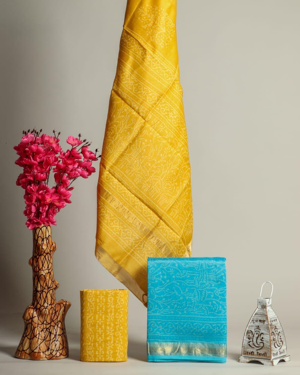 HAND BLOCK PRINT MAHESHWARI SILK SUIT WITH MAHESHWARI SILK DUPATTA (MSLYS125)