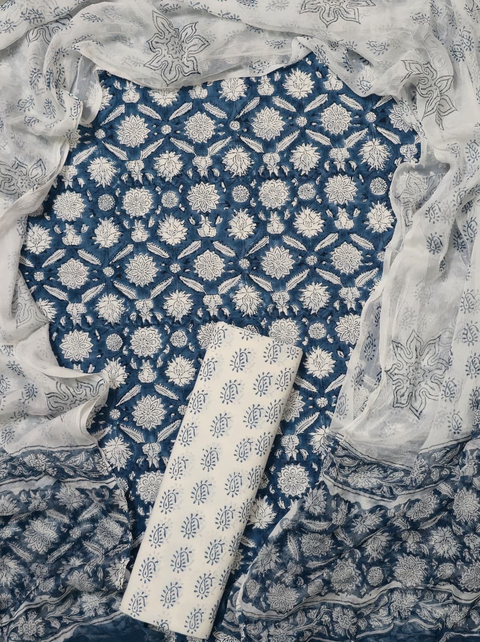 EXCLUSIVE HAND BLOCK PRINT PURE COTTON SUIT WITH CHIFFION DUPTTA (PCHFYS104)