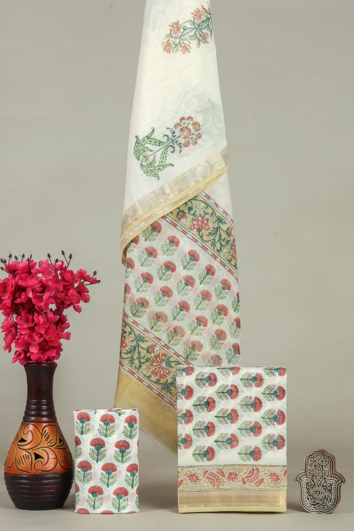 DESIGNER HAND BLOCK PRINT MAHESHWARI SILK SUIT SET (MSLYS166)