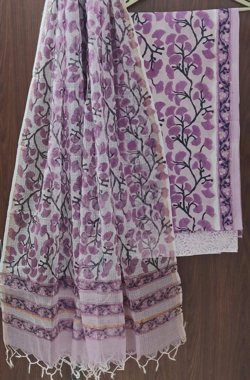 DESIGNER HAND BLOCK PRINT PURE COTTON SUIT WITH KOTA DORIA DUPATTA (3CKDYS107)