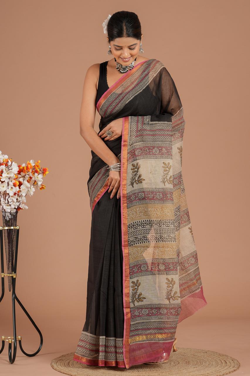 DESIGNER HAND BLOCK PRINTED KOTA DORIYA SILK SAREE(KDSYS25)