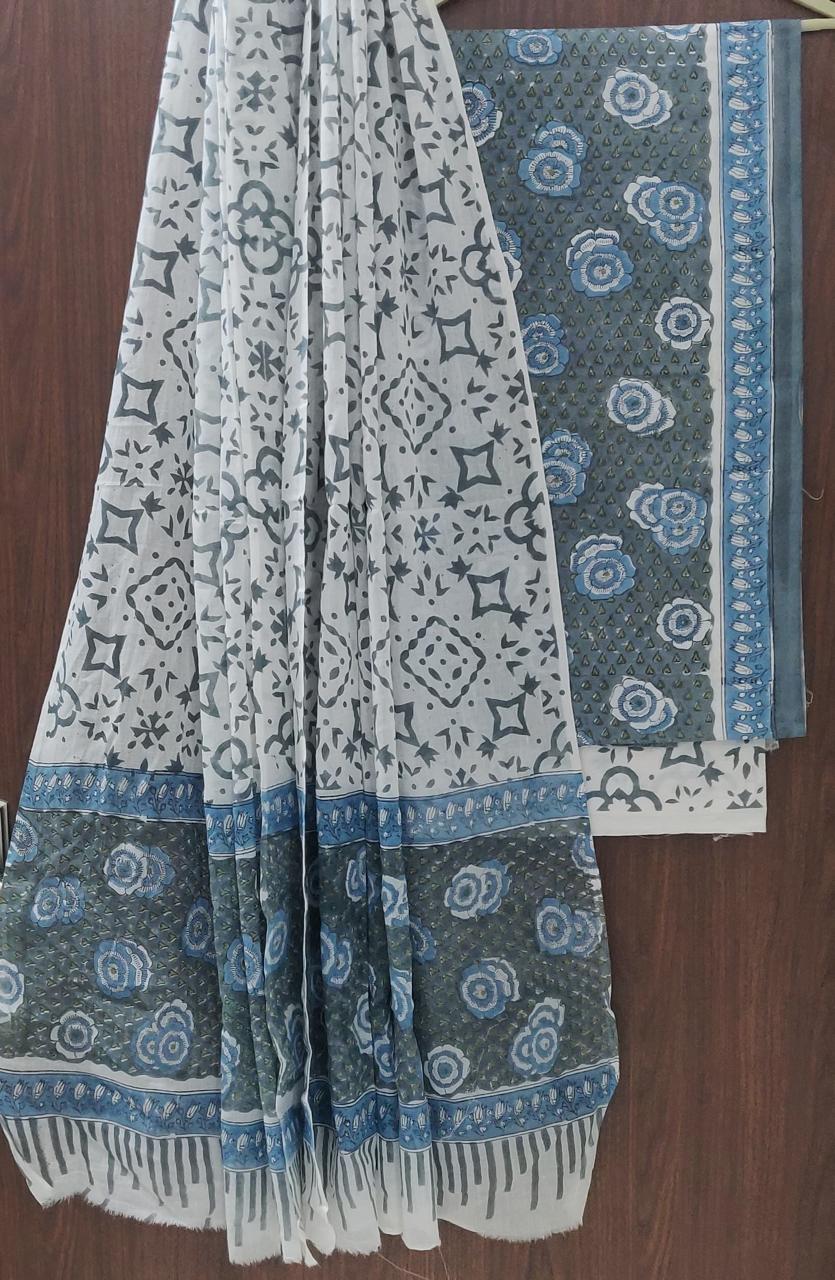 EXCLUSIVE HAND BLOCK PRINT PURE COTTON SUIT WITH COTTO MULMUL DUPATTA (MALYS267)