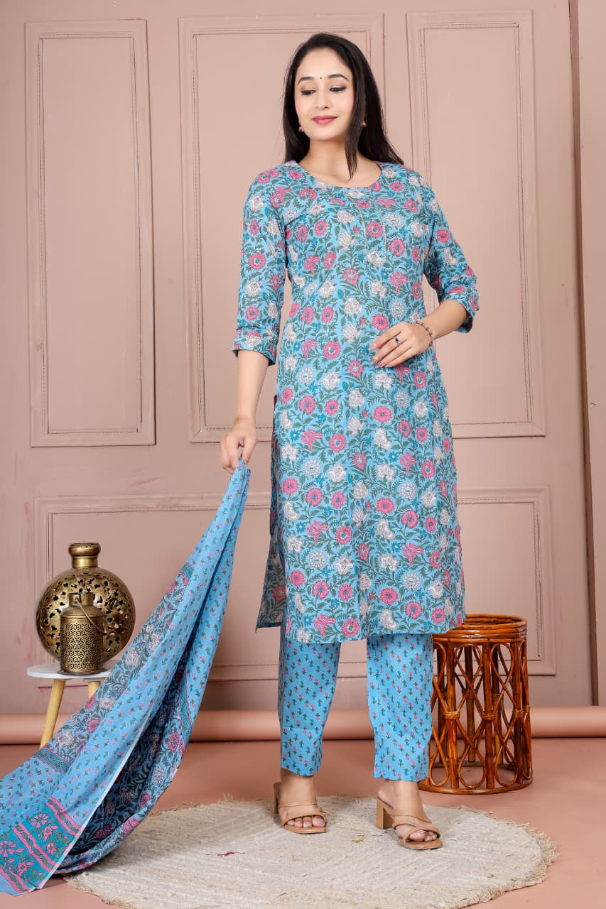 Flower print cotton suit with mulmul dupatta (CSSYS06)