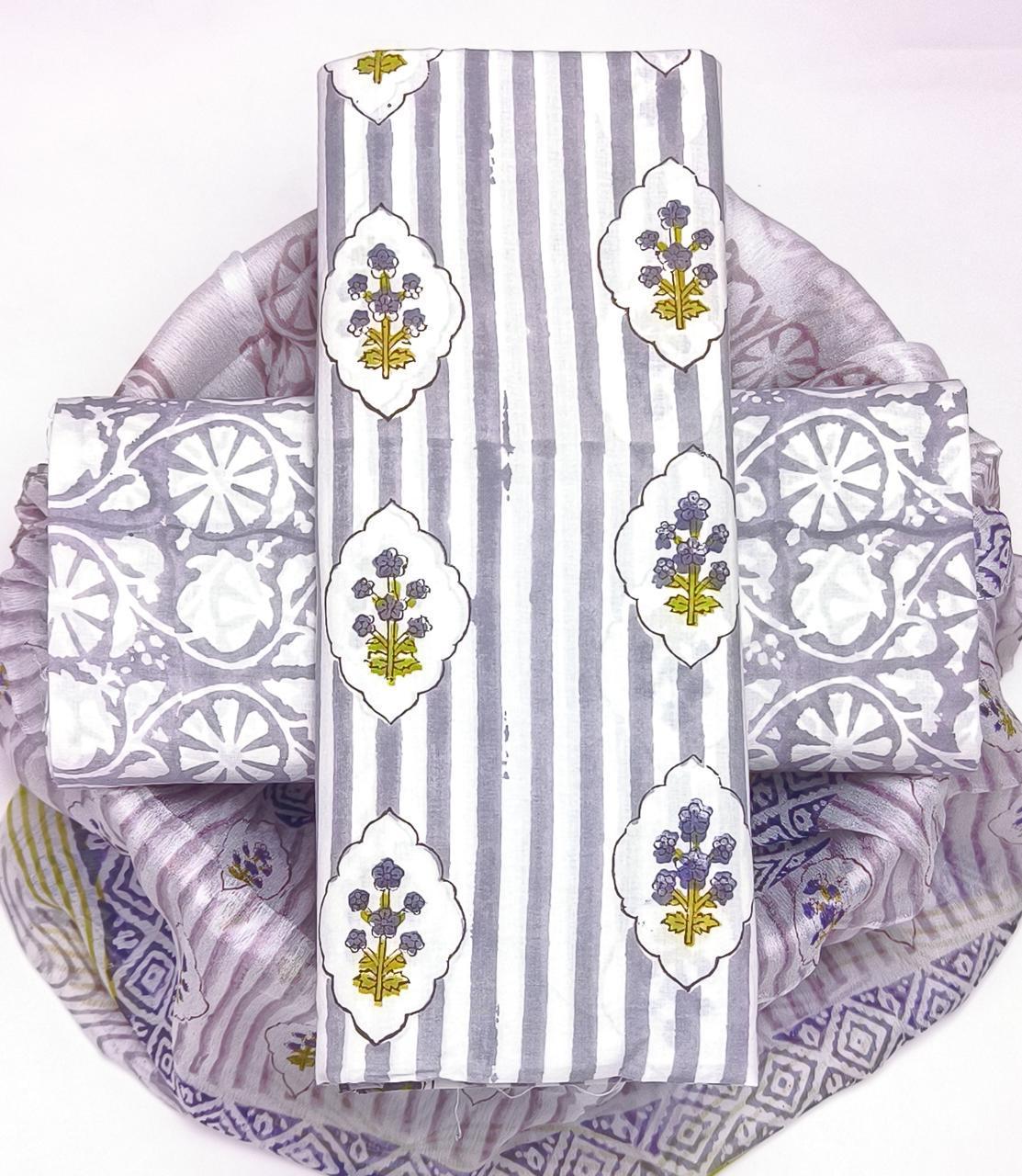 EXCLUSIVE HAND BLOCK PRINT PURE COTTON SUIT WITH CHIFFION DUPTTA (PCHFYS106)